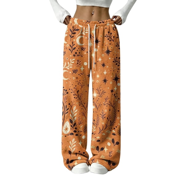 Hearthz Womens Fleece Pajama Pants Moon Star Print Wide Leg Pajama Bottoms Women Elastic Drawstring High Waist Sleeping Pants Women Womens Fluffy Pajama Pants