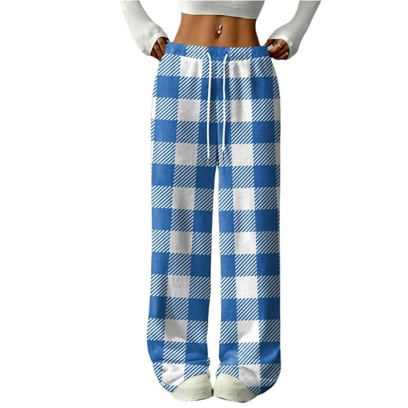 Hearthz Womens Fuzzy Pajama Pants Plaid Fluffy Fleece Elastic Waist Wide Leg Sleep Pants with Pockets Fall Winter Warm Women Pajama Bottoms