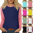 thumbnail image 1 of Hearthz Womens Long Sleeve Shirt Fall Top Crew Neck Color Block Boho Tops for Women Fall Fitted Basic Tee Summer Blouses for Women, 1 of 6
