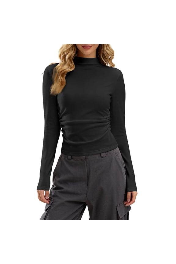 Womens Long Sleeve Shirts Mock Turtleneck Base Layer Women Slim Fit Basic Undershirts Underscrub Baselayer