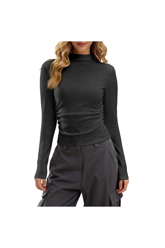 Womens Long Sleeve Tops Mock Turtleneck Women Base Layer Top Slim Fit Basic Undershirts Underscrub Baselayer