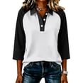 thumbnail image 1 of Hearthz Womens Polo Shirts 3/4 Sleeve Color Block Raglan Women Button Down Shirt Summer Women Polo Shirt, 1 of 6