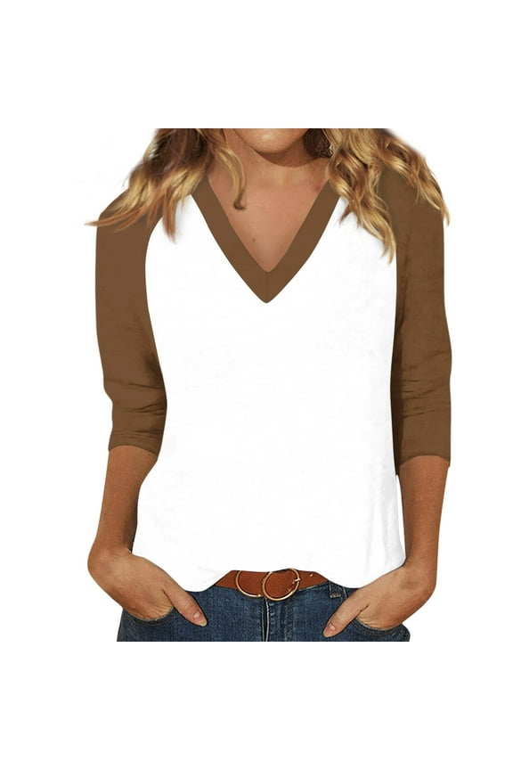 Womens Raglan Shirts 3/4 Sleeve V Neck Baseball Jersey Color Block Cute Tops for Women Summer Fall Blouses for Women