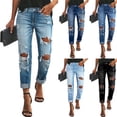 thumbnail image 1 of Hearthz Womens Ripped Jeans Mid Waisted Stretchy Distressed Jeans Women Trendy Seamed Front Loose Denim Pants Women with Pockets, 1 of 7
