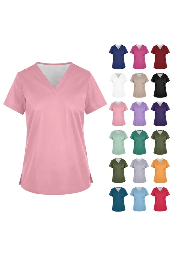 Womens Scrub Tops V Neck Short Sleeve Women’s Nurse Uniforms with Pocket Dark Purple Scrubs Top