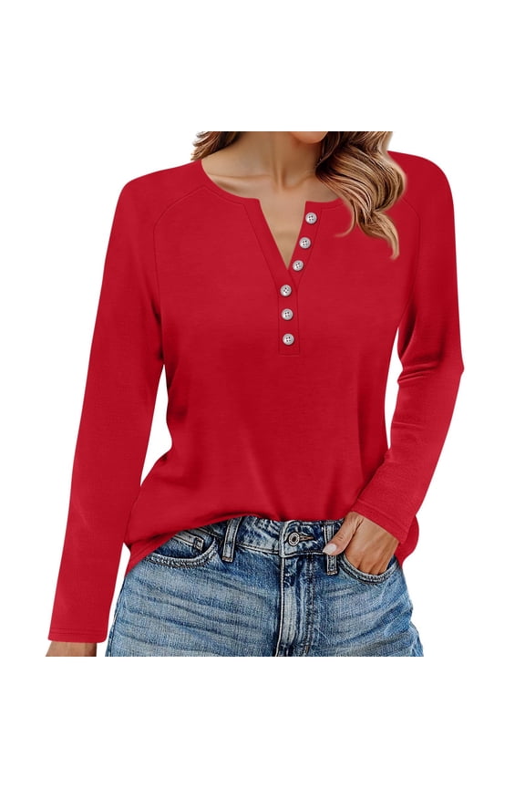 Womens Tops Long Sleeve Fall V Neck Oversized Graphic Tshirts for Women Henley Button Down Women Blouses Dressy Casual