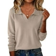 thumbnail image 1 of Hearthz Womens V Neck Sweaters Ribbed Basic Collared Long Sleeve Shirts for Women Knit Spring Winter Lightweight Womens Sweatshirts, 1 of 5