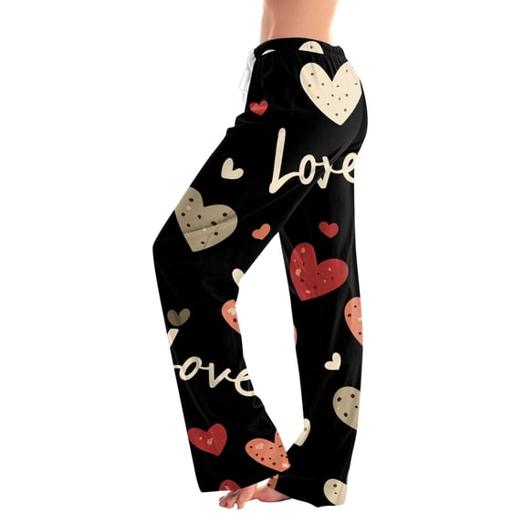 Hearthz Womens Valentines Pajama Pants Heart Print Woman Pajama Pants Baggy Drawstring Straight Leg Women's Sleep Pants