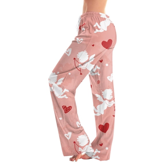 Hearthz Womens Valentines Pajama Pants Love Heart Print Womens Sleep Pants Spring Drawstring Straight Leg Women Lounge Pants