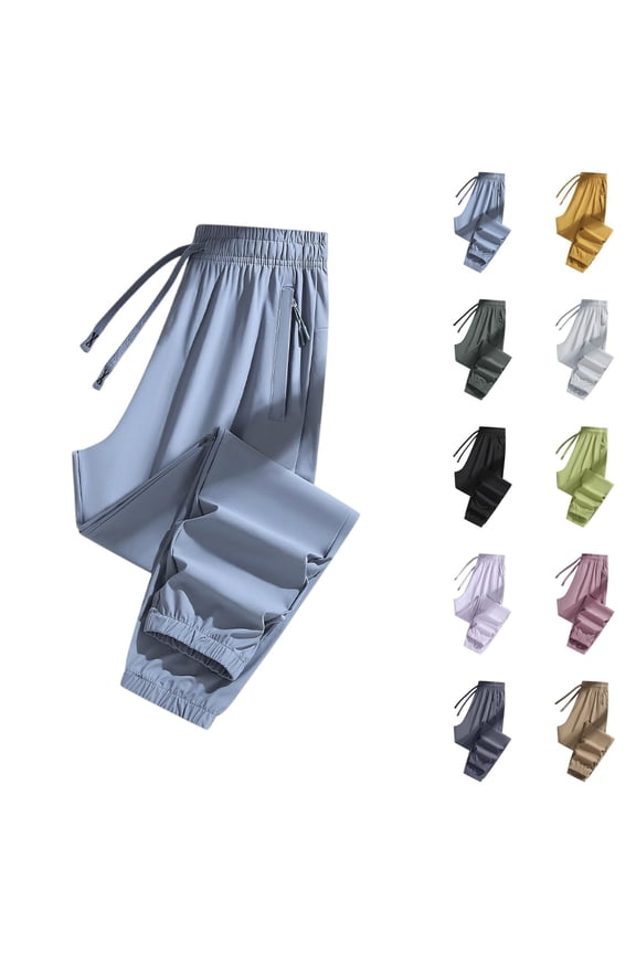 Workout Pants for Women Trendy Comfy Breathable Quick Drying Ice Silk Lightweight Hiking Womens Trousers with Zipper Pockets