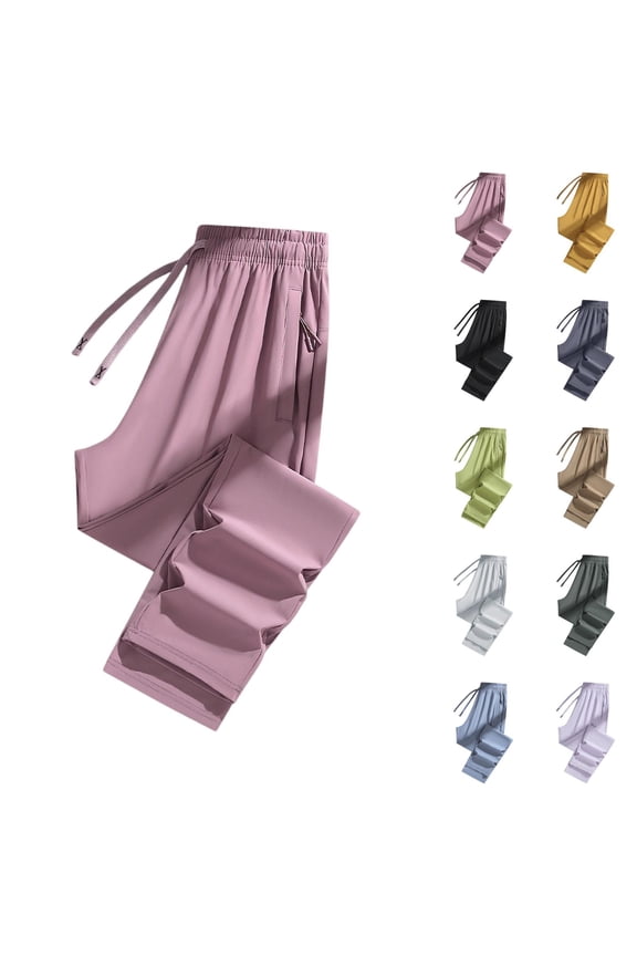 Workout Summer Pants for Women Comfy Breathable Quick Drying Ice Silk Lightweight Hiking Womens Trousers with Zipper Pockets