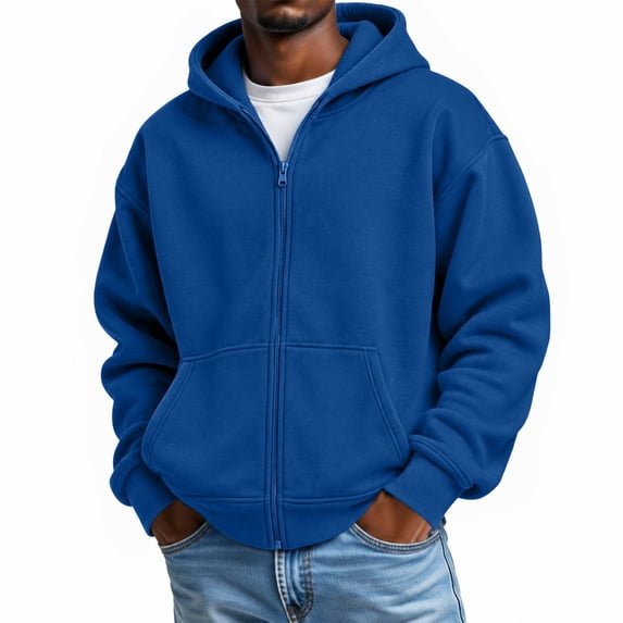 Hearthz Zipper Hoodies for Men Royal Blue Long Sleeve Drop Shoulder Sweatshirt for Men Oversized Y2k Trendy Streetwear Zipper Mens Sweatshirts Hoodies