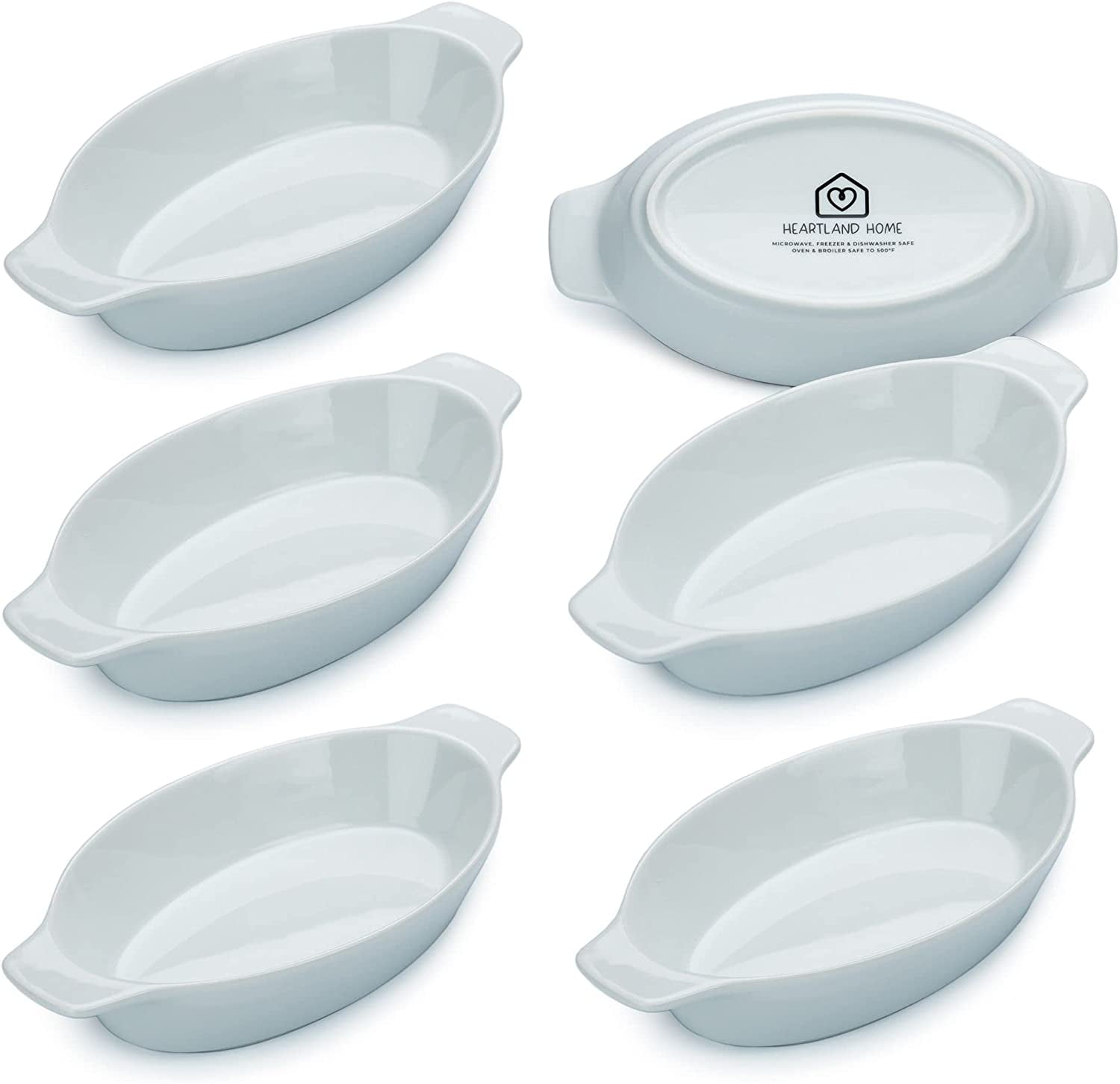 White Porcelain Oval Single Serving Au Gratin Dish Set, 6-Pack
