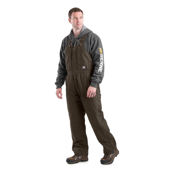 BERNE Men's Heartland Insulated Washed Duck Bib Overall, Color: Olive, Size: S (Short)