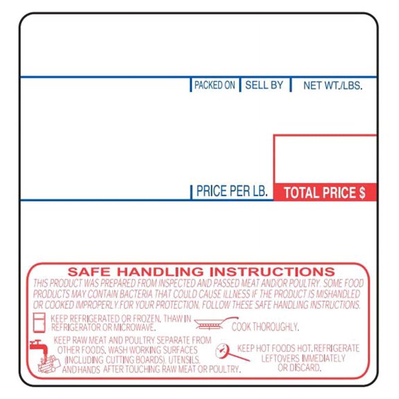 Heartland Label Printers Safe Handling Scale Label Red/Blue, 60mm Length x 58mm Width | 16 Roll/Case