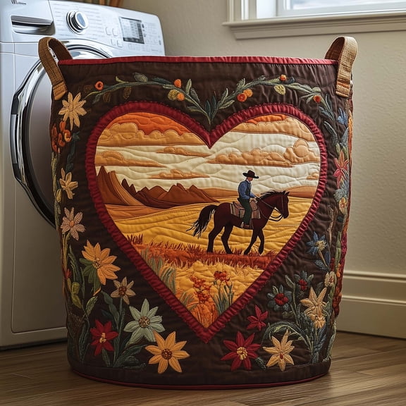 Heartland Rider Quilted Laundry Basket, Storage Bin Laundry Basket Fabric, House Storage Hamper, Mother Day's Gift Ideas