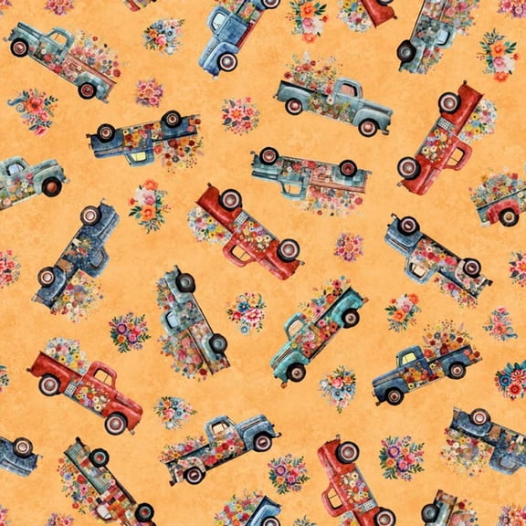 Heartland Truck Toss Apricot Cotton Fabric (Yard)