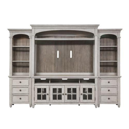 Heartland Antique White Entertainment Center with Piers