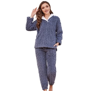 Heartnice Fluffy Pajamas set for Women Fleece Pullover 2 Piece Pjs Set Soft Plush Sleepwear Winter Loungewear(Dark Grey, M)