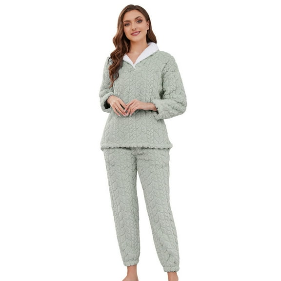 Heartnice Fluffy Pajamas set for Women Fleece Pullover 2 Piece Pjs Set Soft Plush Sleepwear Winter Loungewear(Grey Green, XL）