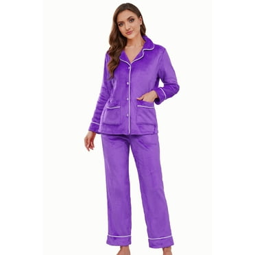 Heartnice Women Fleece Pajama Set,Long Sleeve Soft Comfy Pj Sleepwear for Women（Violet，M）