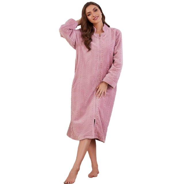 Heartnice Women Plush Zipper Robe, Long Fleece House Coat Nightgown ...