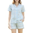 thumbnail image 1 of Heartnice Women's 100% Cotton Gingham Plaid Short Pajama Set Cute 2 Piece Casual Lounge Wear Pj Sets(Blue Green Plaid, S), 1 of 5