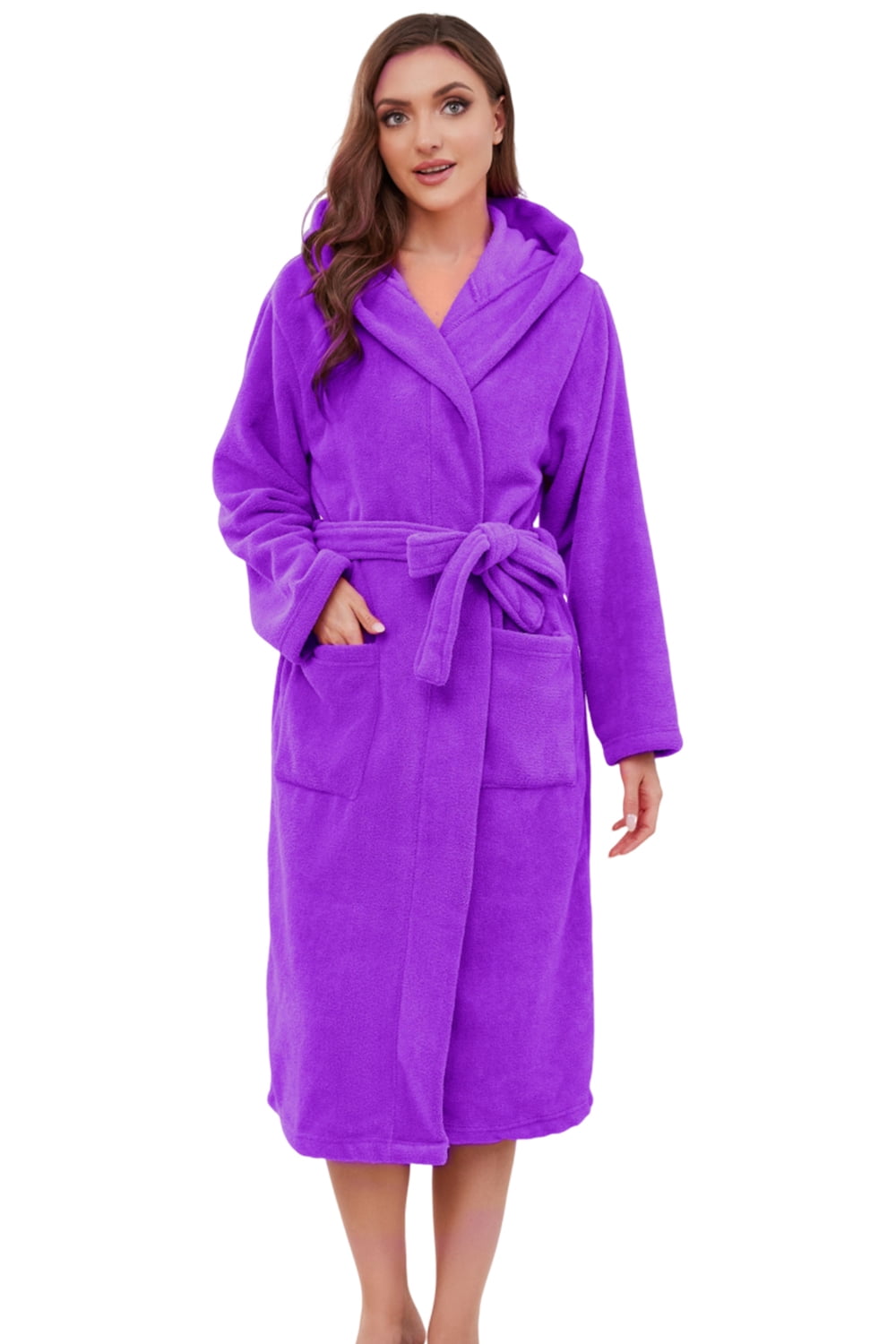 Heartnice Womens Fleece Hooded Robe, Soft Warm Bathrobe for Women Long ...
