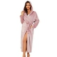 thumbnail image 1 of Heartnice Womens Long Hooded Fleece Robe, Soft Warm Spa Bathrobe for Cozy Lightweight Loungewear (Dusty Pink,  L/XL), 1 of 5