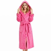 Heartnice Womens Long Hooded Fleece Robe, Soft Warm Spa Bathrobe for Cozy Lightweight Loungewear Rose, 2XL/3XL