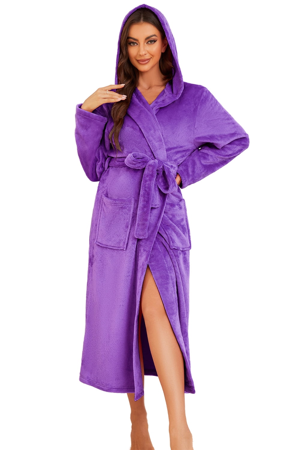 Heartnice Womens Long Hooded Fleece Robe, Soft Warm Spa Bathrobe for ...