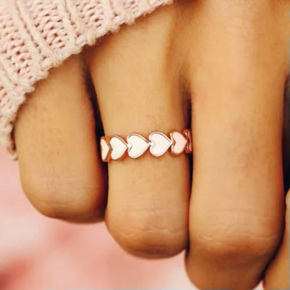 Hearts 14k Rose Gold Plated Ring Women Fashion Wedding Party Gifts Sz 6-10