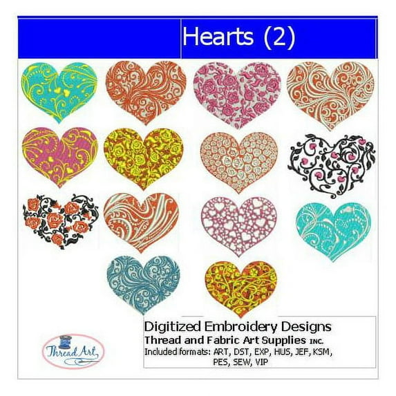 Hearts(2) Embroidery Designs - All Popular Formats Included - Loaded on USB Stick