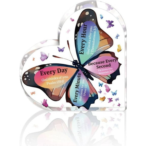 Hearts Acrylic Plaques Bible Inspirational Gifts for Women Keepsake Christian Positive Prayer God Sign Paperweight for Home Office Table Desk Butterfly Gifts for Birthday Christmas 5.9in DIY