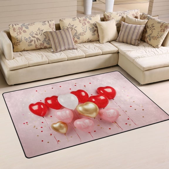 Hearts Balloons in Pink Area Rug Washable Floor Carpet Mat 60 x 39 inch for Bedroom Living Room Kids Room Home Decor