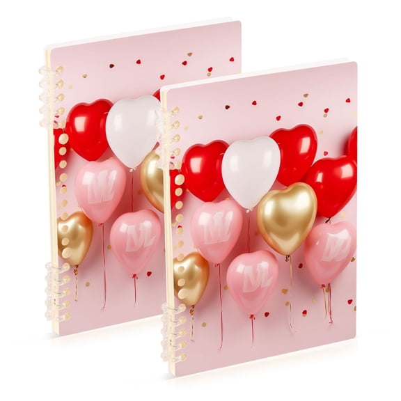 Hearts Balloons in Pink Ring Binder Notebook Journey Note Diary College Ruled Spiral Notebook Study Loose Leaf Paper A5 60 Pages