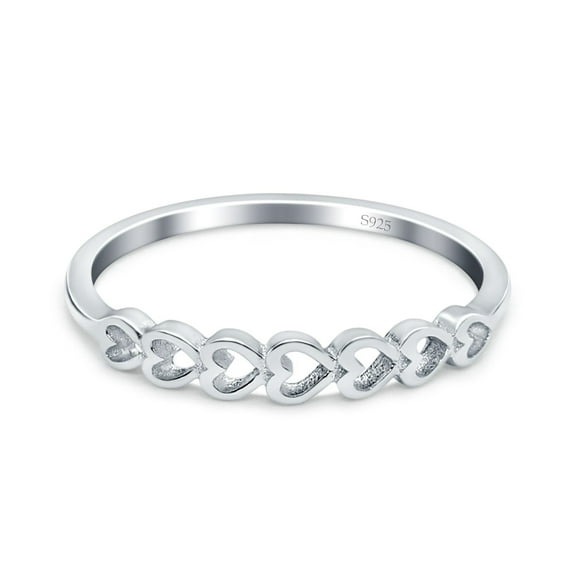 Hearts Band Rhodium Plated Ring Solid 925 Sterling Silver Size 7