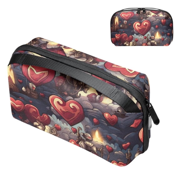 Hearts Battle Digital Bag with Oxford Fabric, Waterproof and Protective, 5.9x9.44x3.14 in, for Hard Drive Bags, Storage Box, Cord Travel Organizer, Cable Organizer Bag