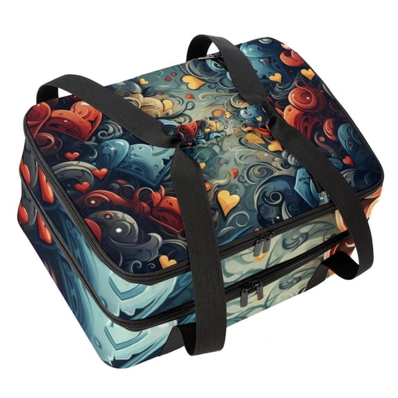 Hearts Battle Double Layered Insulated Lunch Bag with Two Compartments, Large Capacity, Handheld Portable Lunch Bag for Refrigerated Meals - 7.1x11.4x16.1 Inches
