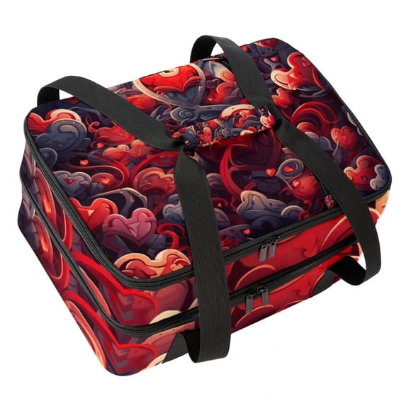 Hearts Battle Double Layered Insulated Lunch Bag with Two Compartments, Large Capacity, Hand-Held, 7.1x11.4x16.1 Inches