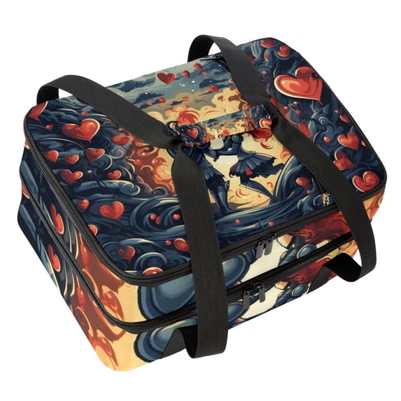 Hearts Battle Double Layered Insulated Lunch Bag with Two Compartments for Hand Carrying - Large Capacity Refrigerated Meal Bag