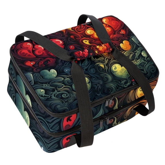 Hearts Battle Double Layered Insulated Refrigerated Lunch Bag with Two Compartments - Large Capacity Hand-Carry Meal Bag, 7.1x11.4x16.1 inches