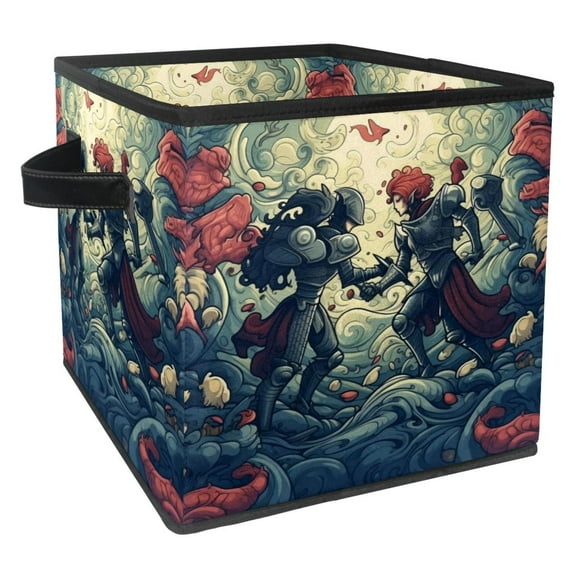 Hearts Battle Foldable Storage Cubes with Handle, 10.8"x10.5"x10.6", Large Capacity Storage Containers for Toy Box