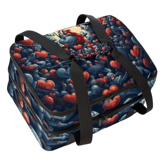 Hearts Battle Insulated Double Layered Lunch Bag with Two Compartments, Large Capacity 7.1x11.4x16.1 Inches, Handheld Meal Bag for Men and Women