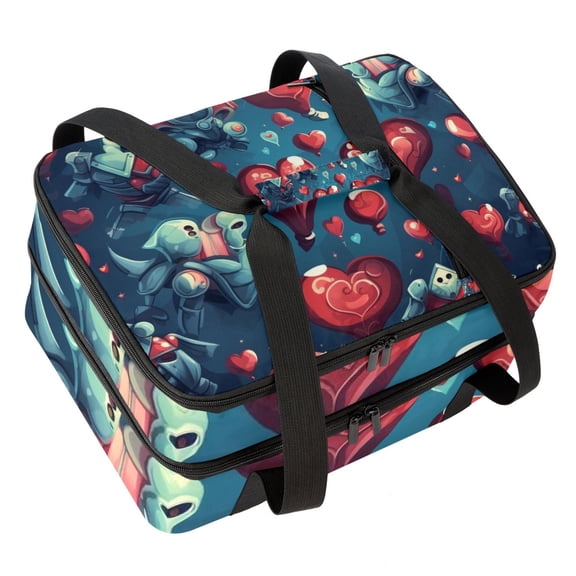 Hearts Battle Insulated Double Layered Lunch Bag with Two Compartments, Large Capacity, and Handheld Design - 7.1x11.4x16.1 Inches