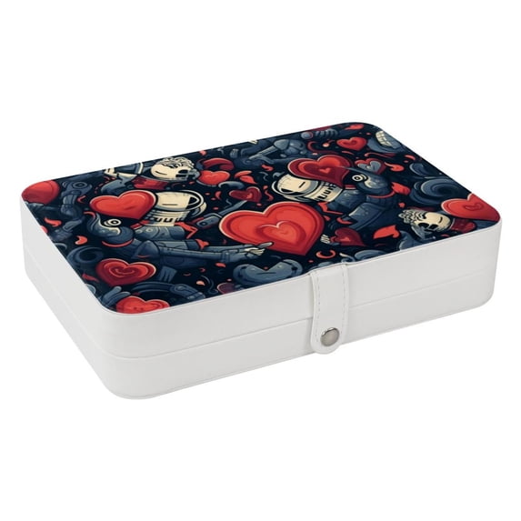 Hearts Battle PU Leather Jewelry Display Box with Removable Compartment, Portable Necklace and Bracelet Holder