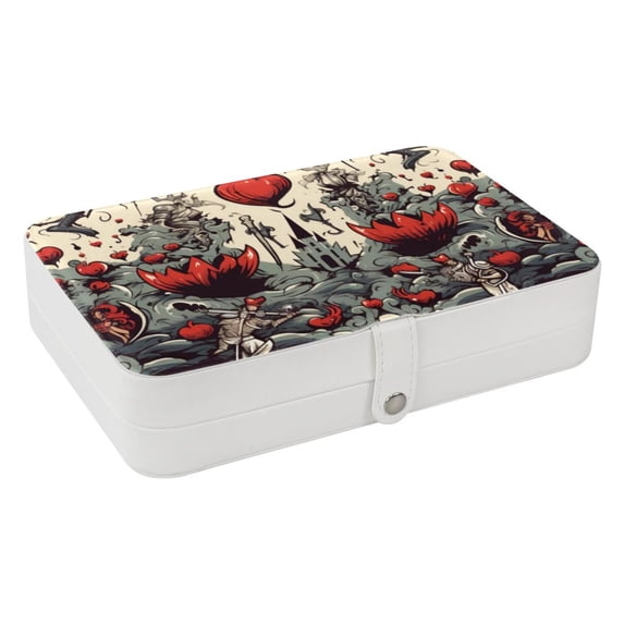 Hearts Battle Portable PU Leather Jewelry Box with Removable Compartment, Bracelet Holder, and Jewelry Display