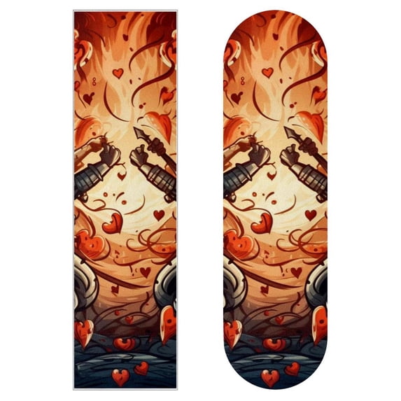 Hearts Battle Skateboard Grip Tape Stickers Pack of Two - Emery Surface, PVC Backing, 8.8x32.6in/22.4x83 cm Dimensions