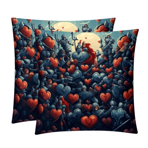 Hearts Battle Velvet Throw Covers Pillow Inserts - Set of 2 Decorative Pillows with Unique Patterns for Home Decor, Couch, Bed - 16x16, 18x18, 20x20 Inches - Soft & Cozy Cushion Inserts