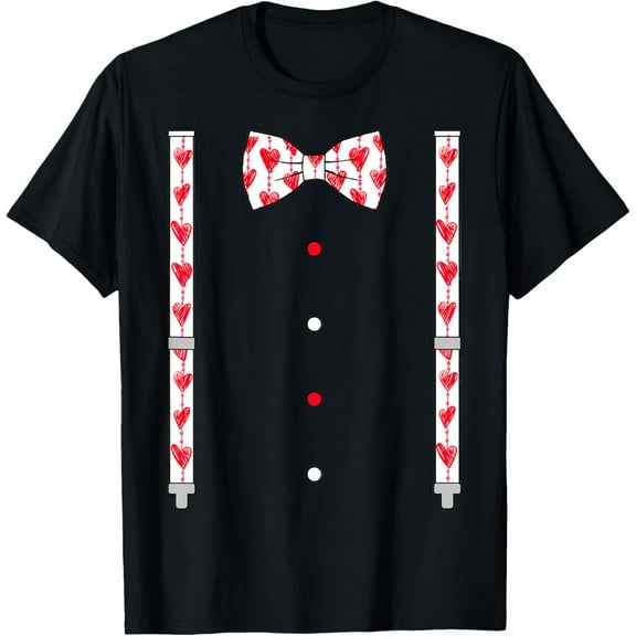 Hearts Bow Tie & Suspenders Valentines Day Boys Toddler Kids T-Shirt men and women can wear, black, white, gifts